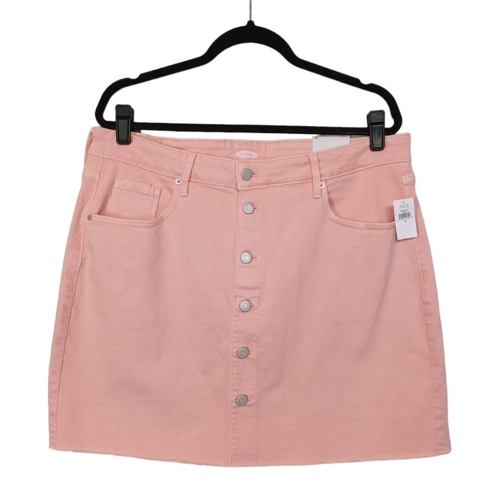 OLD NAVY Light Pink Button Fly Raw Hem Denim Mini Skirt 16 NWT